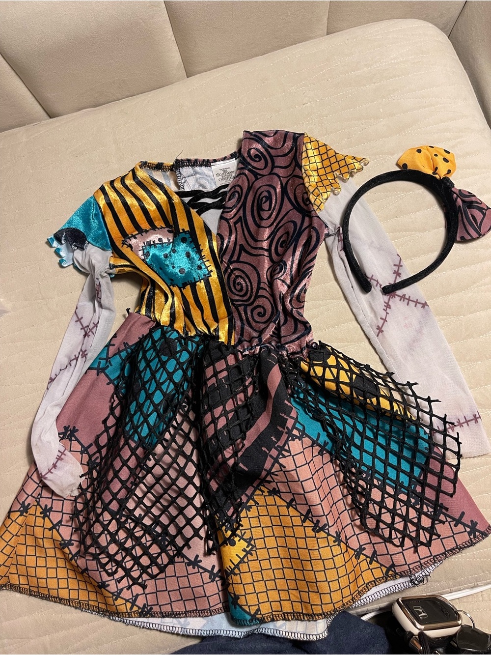 Disney Sally Patchwork Costume Dress with Headband - Teal, Yellow, Black, Pink